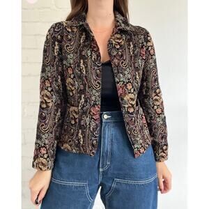 First Option vintage floral tapestry jacket with a zipper front closure-Size M